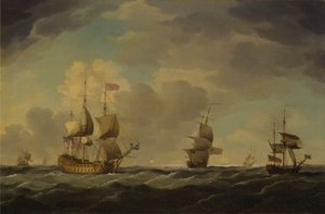 Un vaisseau amiral anglais sous voile facile par une brise modérée