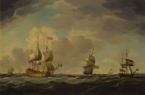 Un vaisseau amiral anglais sous voile facile par brise modérée