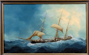 Un voilier à trois mâts en fuite. Peinture de Charles Chéri Dubreuil (1828-1880) - Charles Cheri Dubreuil