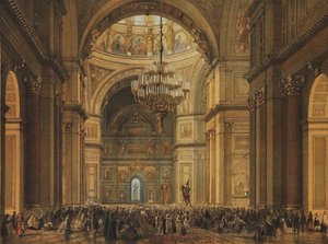 Service religieux dans la cathédrale Saint-Isaac à Saint-Pétersbourg, années 1850 - Charles Claude Bachelier