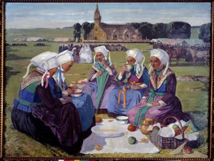 Femmes de Plougastel au Pardon de Sainte-Anne la Palud en 1903. Peinture de Charles Cottet (1863-1924)