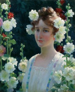 Parmi les roses trémières - Charles Courtney Curran