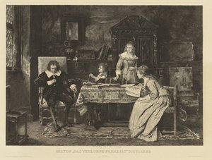 Milton assis dans un fauteuil dicte à une de ses filles son Paradis perdu - Charles Courtry