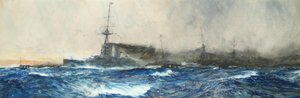 HMS Iron Duke en tête des autres navires de la flotte - Charles Dixon
