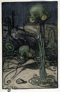 Un habitant de la planète Mars. Illustration de M. Dudouyt (1885-1946) pour le roman de Herbert George Wells (1866-1946) « La Guerre des Mondes »