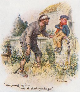 De grandes espérances, Pip rencontre le forçat dans le cimetière - Charles Edmund Brock