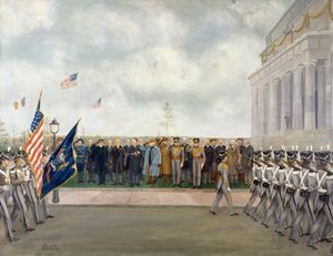 Le maréchal Joffre en mission à Washington inspectant les étudiants de West Point, printemps 1917, par Charles Edmund Brock (1870-1938)