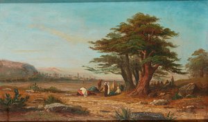 Installation du camp, avec des chameaux au repos - Charles Edouard (attr.to) Frere