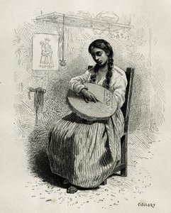 La brodeuse, à Salento, région du Quindio (Colombie), gravure par Ch. Delort, pour illustrer le récit de l