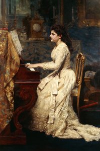 Une jeune fille jouant du piano - Charles Edouard de Beaumont