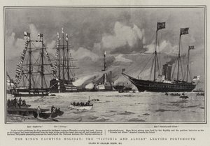 Les Vacances Nautiques du Roi, le Victoria et Albert quittant Portsmouth - Charles Edward Dixon
