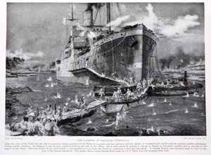 Le débarquement à la péninsule de Gallipoli, illustration de 