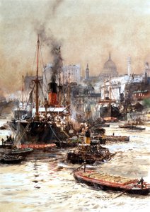 La Tamise en dessous de St Pauls - Charles Edward Dixon