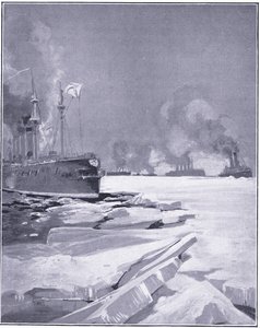 Escadron de Vladivostok se frayant un chemin à travers la glace hors du port de Vladivostok, illustration de l