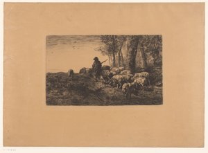 Berger avec un groupe de cochons - Charles Emile Jacque (attributed to)