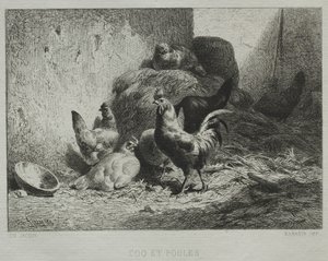 Coq et poules - Charles Emile Jacque