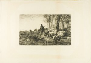Troupeau de cochons avec porcher - Charles Emile Jacque