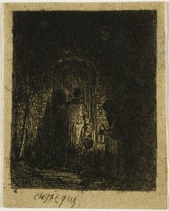Homme et femme avec lanternes - Charles Emile Jacque