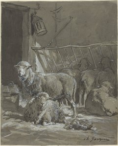Moutons dans une mangeoire - Charles Emile Jacque