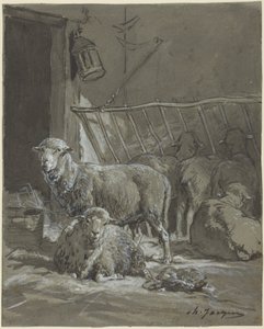 Moutons dans une mangeoire - Charles Emile Jacque