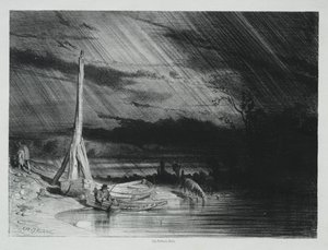 Le pêcheur, temps pluvieux - Charles Emile Jacque