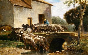 Le troupeau partant - Charles Emile Jacque