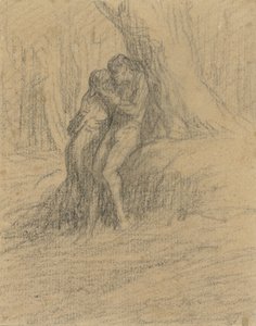 Couple de paysans amoureux sous un grand arbre
