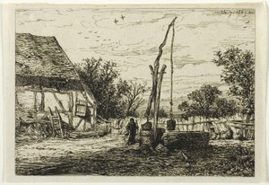 Puits dans une cour de ferme - Charles Emile Jacque