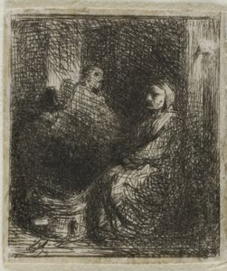Femme vendant de la nourriture frite - Charles Emile Jacque
