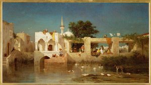 Café à Adalia (peinture sur toile) - Charles Emile de Tournemine