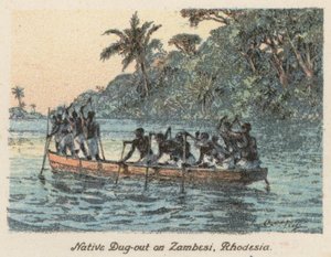 Afrique du Sud : Pirogue indigène sur le Zambèze, Rhodésie - Charles Ernest Peers