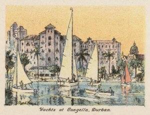 Afrique du Sud : Yachts à Congella, Durban (lithographie en couleur)