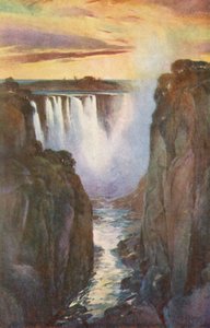 Chutes Victoria, la chute principale vue à travers la gorge (lithographie couleur)