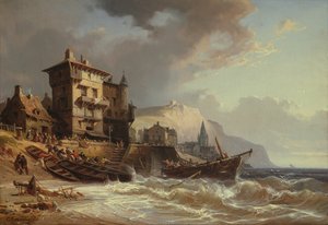 Halage des bateaux sur la côte de Bretagne, 19ème siècle - Charles Euphrasie Kuwasseg