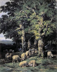 Moutons dans les bois - Charles Ferdinand Ceramano