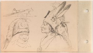 Études de Palaneapape (Frappe-par-Ree ou Frappe-par-Arikara) et un Travois de Chien (feuille 21 verso) - Charles Ferdinand Wimar