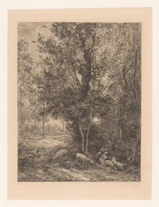 Forêt avec des bergers au repos - Charles Francois Daubigny
