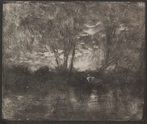 Vaches à un abreuvoir, impression originale 1862, imprimée en 1921 - Charles Francois Daubigny