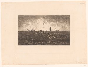 Paysage avec berger et moutons sous une averse