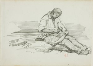 Homme réparant une faux - Charles Francois Daubigny
