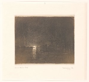 Vue nocturne sur un lac (effet de nuit) - Charles Francois Daubigny
