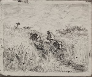 Chemin à travers le champ de blé, impression originale 1862, imprimée en 1921 - Charles Francois Daubigny