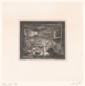 Slapende mannen in een kajuit - Charles Francois Daubigny