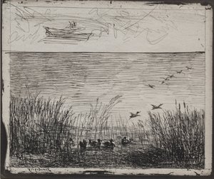 Marais avec des canards, impression originale 1862, imprimée en 1921
