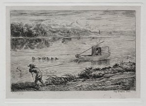 Le Voyage en Bateau : Moussaillon Tirant la Corde ou Tirage à la Corde - Charles Francois Daubigny