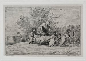 Le voyage en bateau : Héritage de la charrette Les enfants avec la charrette, 1861 - Charles Francois Daubigny