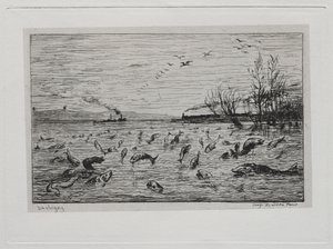 Le voyage en bateau : réjouissance des poissons au départ du garçon de cabine Les Poissons, 1861 - Charles Francois Daubigny