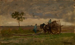 Vaste paysage avec charrette de paysans - Charles Francois Daubigny