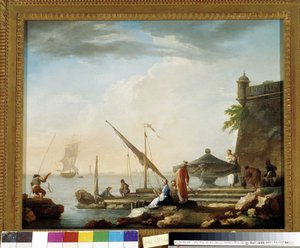 Port méditerranéen à la fontaine - Charles François Grenier de Lacroix