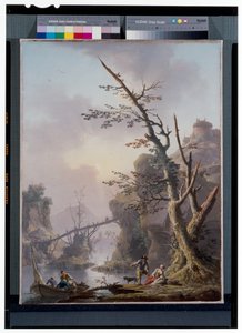 Paysage fluvial avec des pêcheurs qui remontent leurs filets - Charles François Grenier de Lacroix